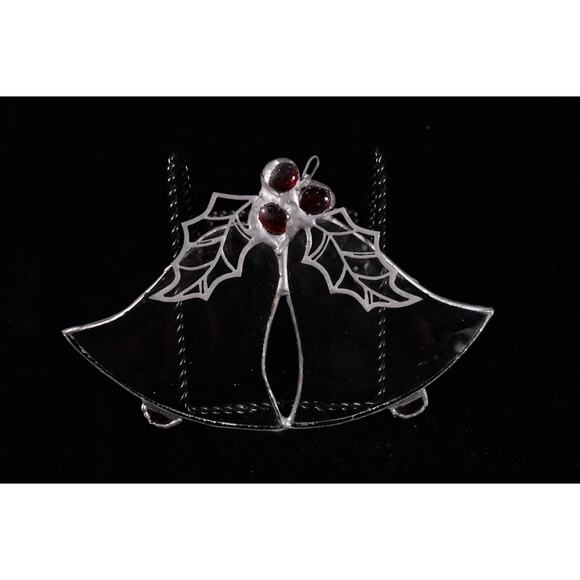 2 Stain Glass Christmas Ornaments Snowflake 6" Bells & Holly 7"x6" - Picture 4 of 5